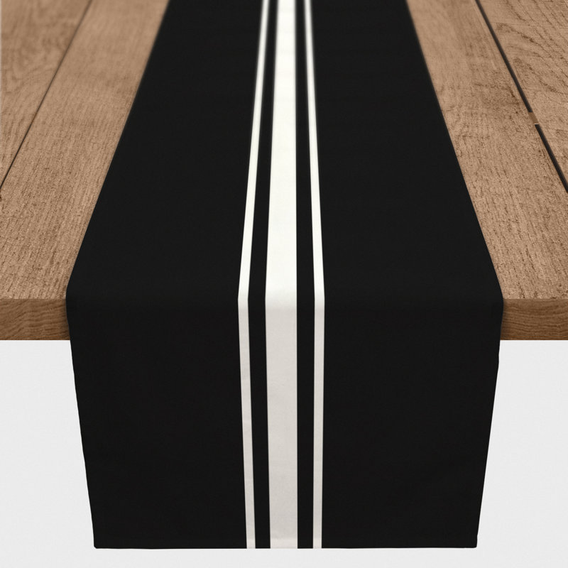 Bundrage Rectangle Striped Polyester Table Runner, 72" x 16", Black