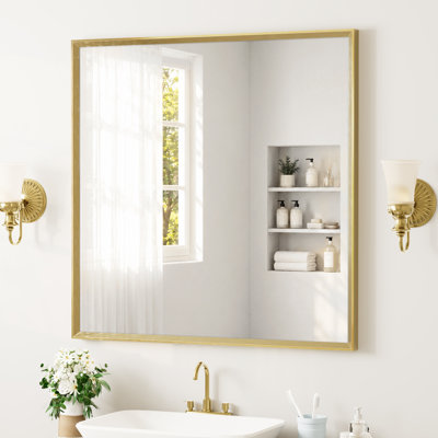 Miroir de salle de bain en aluminium antirouille, cadre mural biseauté avec verre trempé épais, miroir mural facile à installer et sans oscillation