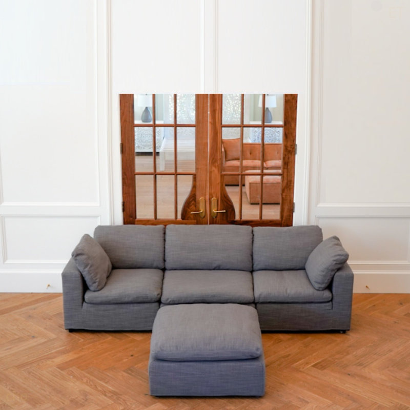 Repose-pieds moderne de petite taille de 17 po avec repose-pieds rembourré en tissu de première qualité avec coussin de siège moelleux, gris