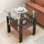 Ensemble de 2 tables à thé modernes en verre trempé, plateau en verre trempé avec panneau de fibres à densité moyenne, table basse, table de bout, table carrée pour le salon, transparent / noir-2144853632-2144853660