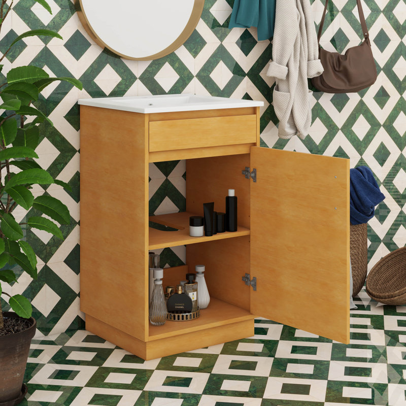 Meuble-lavabo de 20 po avec lavabo en céramique, meuble-lavabo autoportant avec porte à fermeture douce