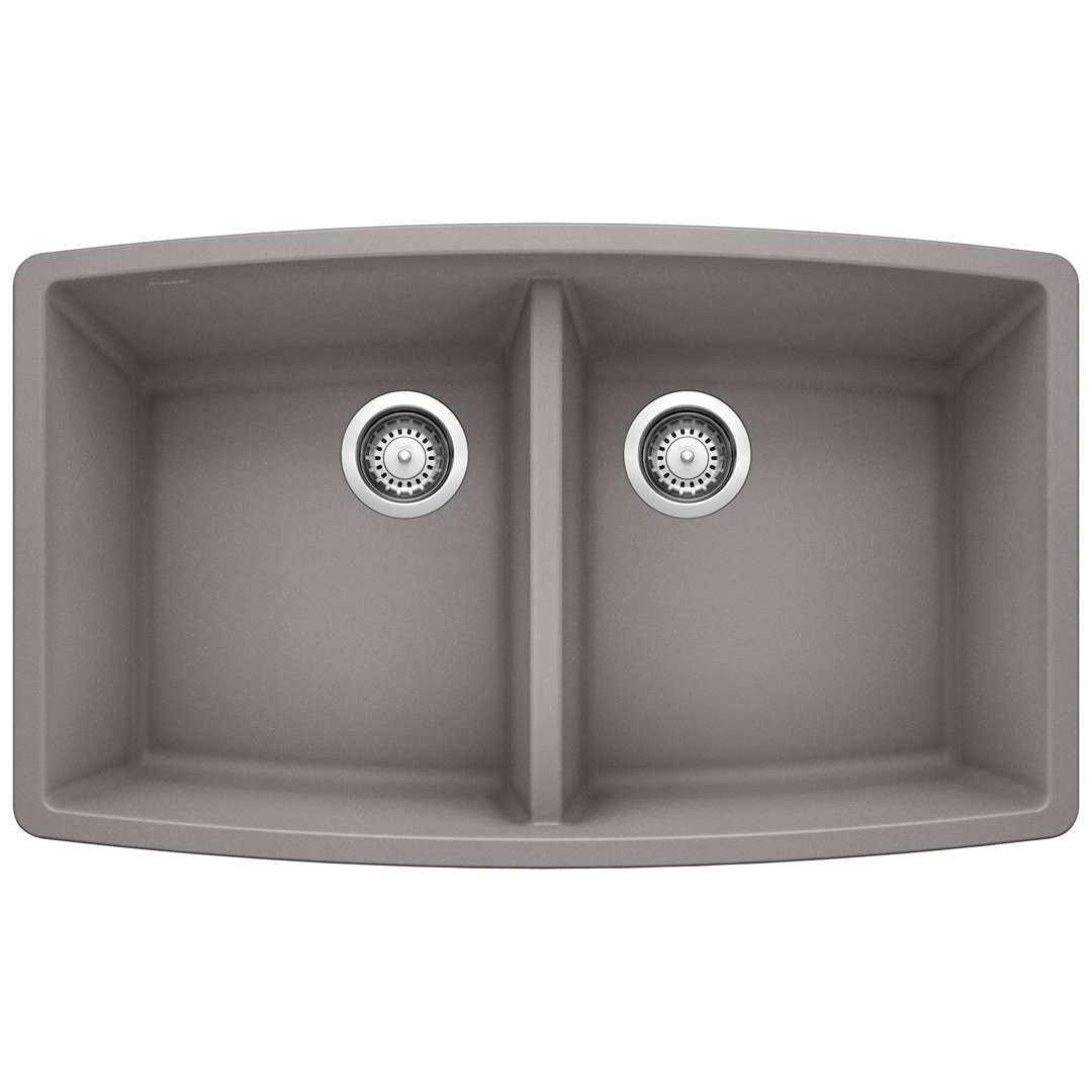 Performa SILGRANIT 33" 50/50 Double Bowl Undermount Kitchen Sink Blanco 