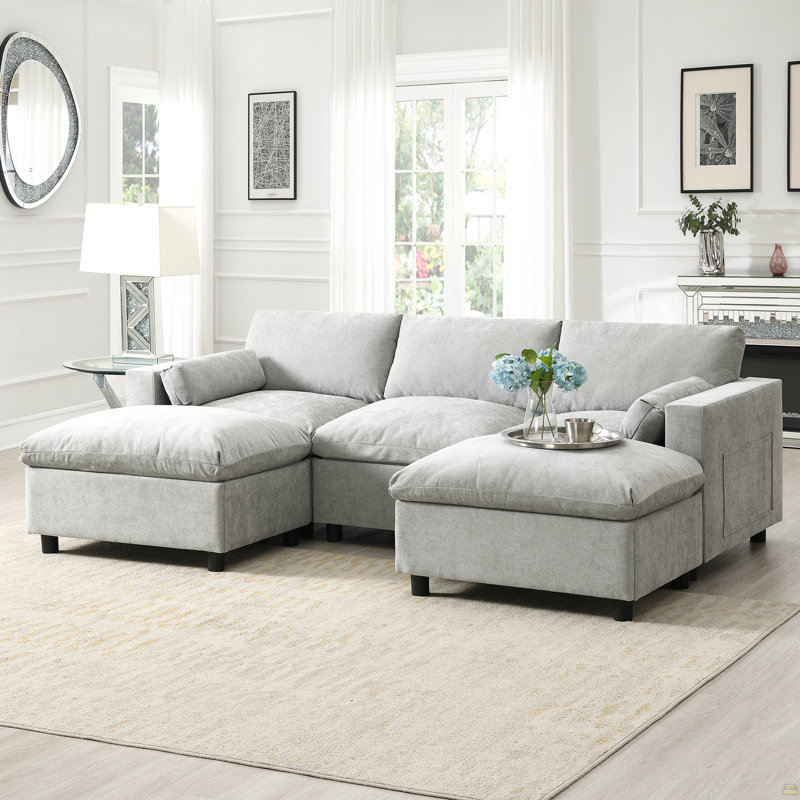 Canapé modulaire 86,5 po Chenille, Gris moyen