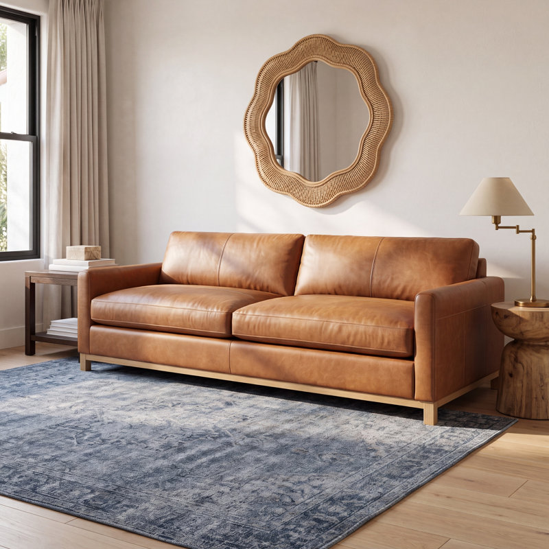 Liz 75.5'' Genuine Leather Upholstered Sofa, Marseille Brown