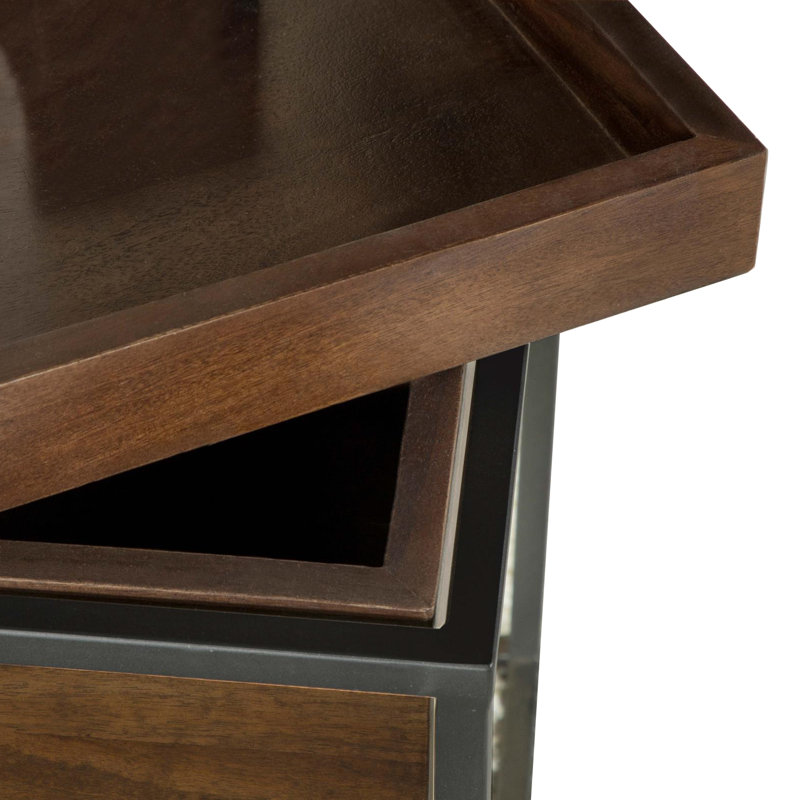 Table d'appoint carrée avec plateau amovible brun foncé