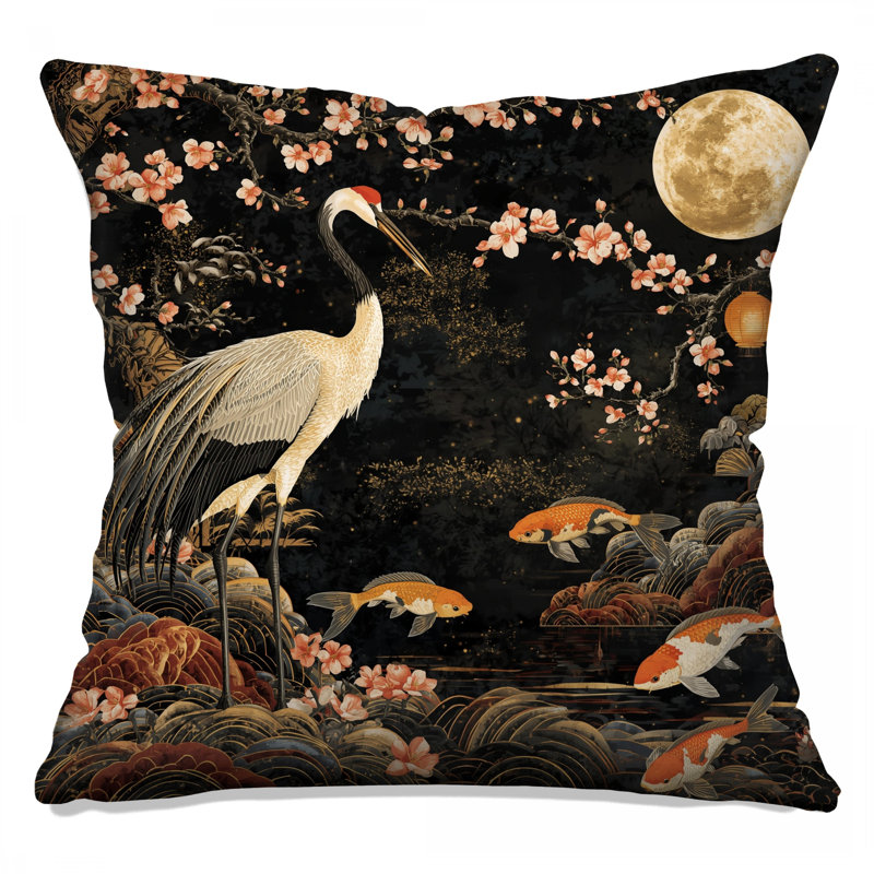 Coussins Crane Koi Moon Cherry Blossoms, 20 x 20 pouces