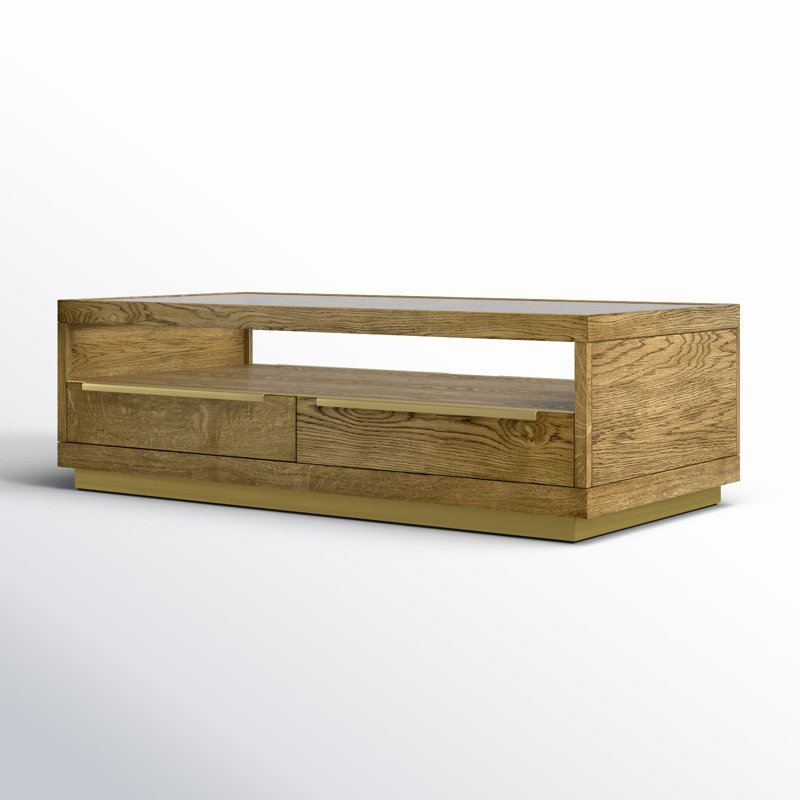 Fallbook Glass Top Coffee Table with Drawers
