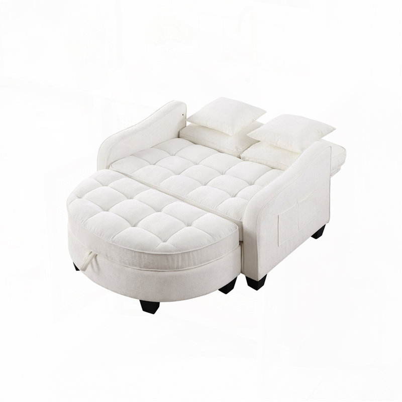 Chenille 2-seater Sofa, Double Sofa Chaise Longue, Beige