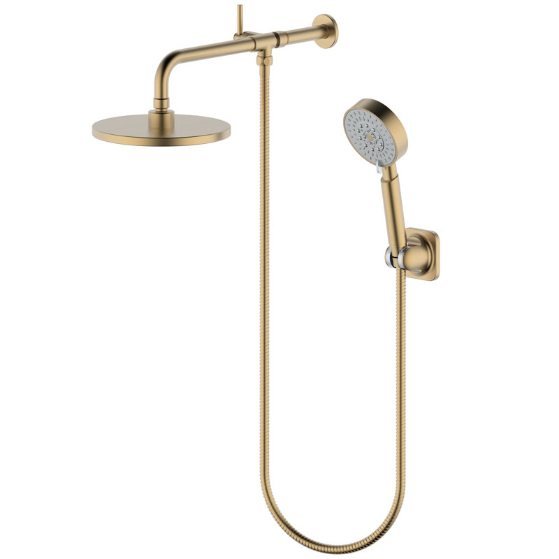 Derengge Shower Head Combo With 8 Inch Shower Head, 5 Function Handheld Showerhead, Brushed Gold
