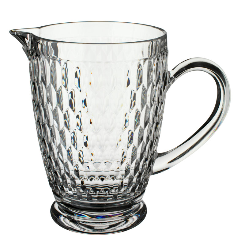 Boston Clear Faceted Crystal Glass Pitcher, 44 oz