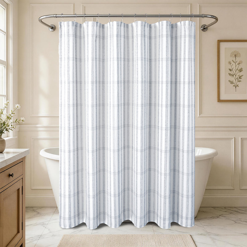 Rideau de douche rayé à motif de boutons gaufrés, Marine