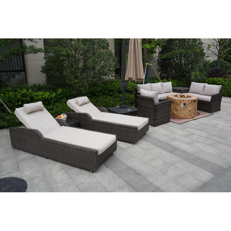 Almanza 8 - Person Patio Conversation Set with Cushions, White, Brown