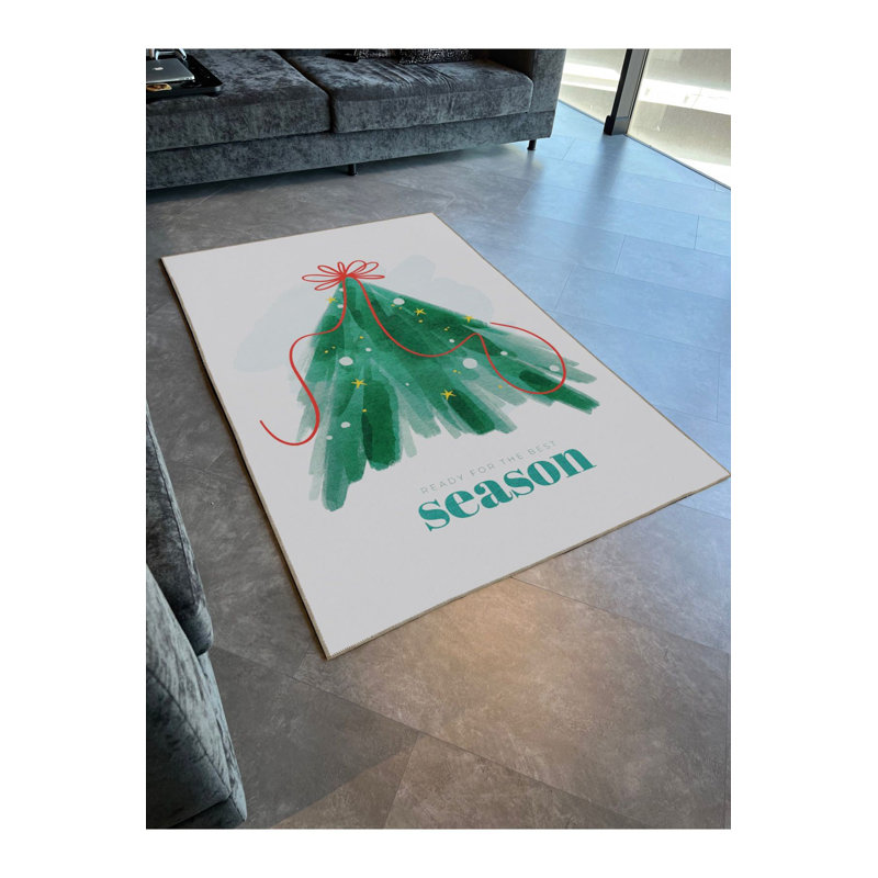 Tapis décoratif vert à motif d'arbre de Noël vert, Sous-tapis rectangulaire de 3 pi 3 po x 4 pi 11 po