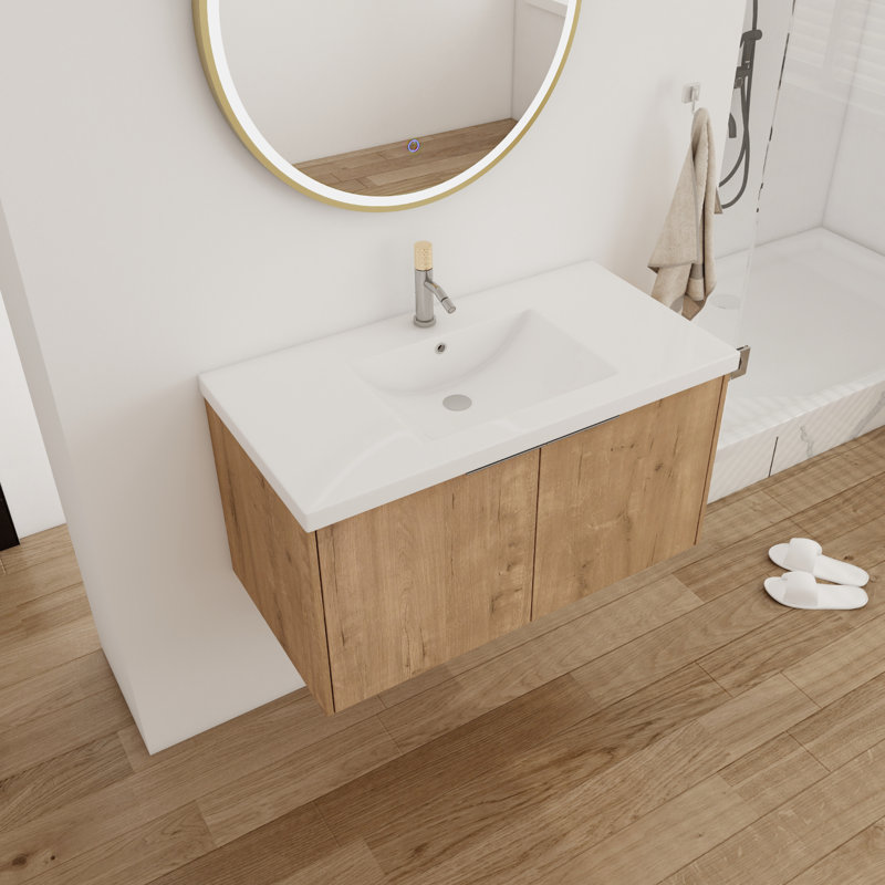 Meuble-lavabo simple avec comptoir 35,74 po Tiène, Chêne