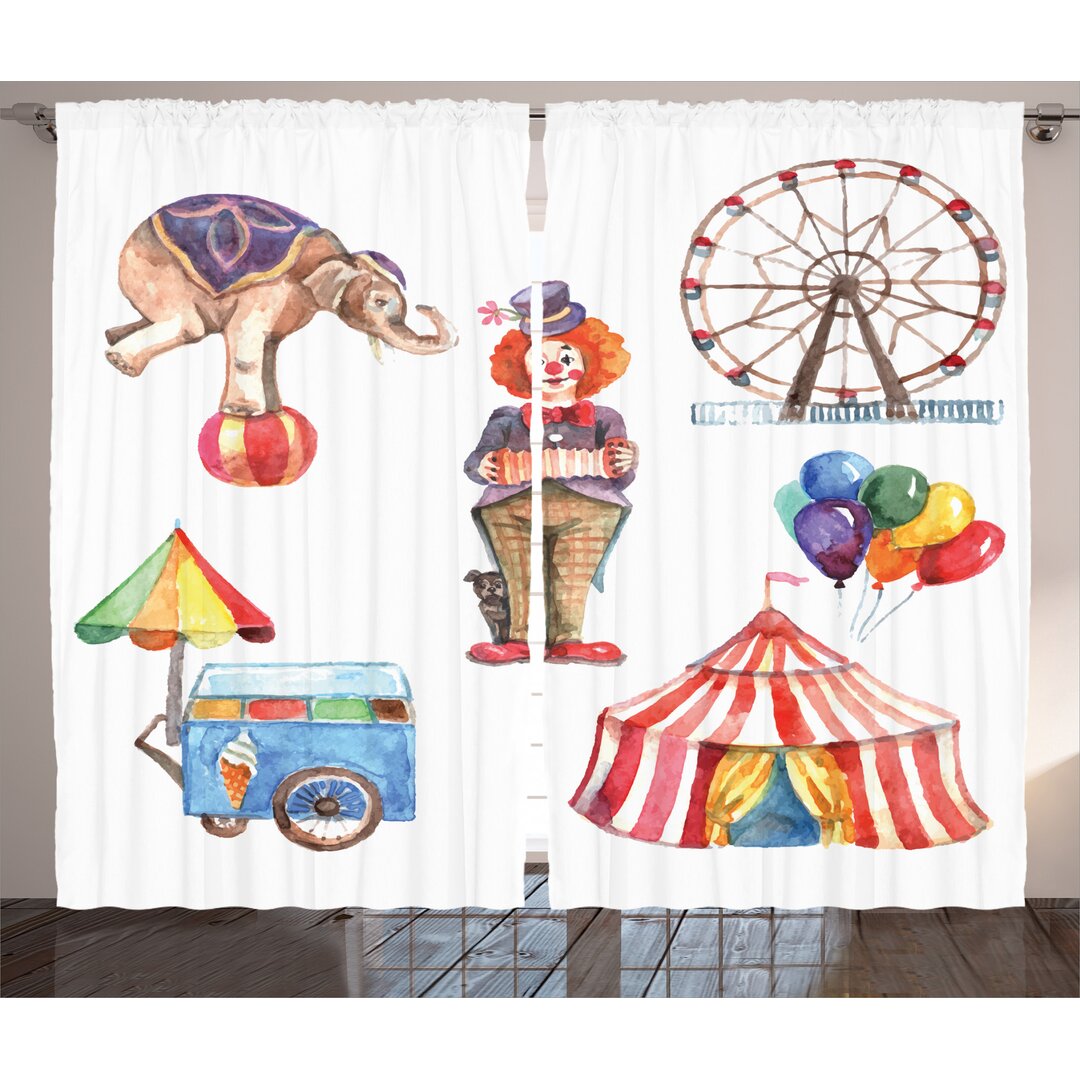 Rustikaler Vorhang, Clown Elephant Circus, Bunt, Mehrfarbig