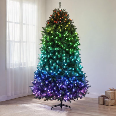 Sapin de Noël pré-illuminé à DEL à spectre complet avec 2247 branches en PVC/PE et télécommande, vert classique, design en forme de cloche de 229 cm (90 pouces) pour la décoration intérieure