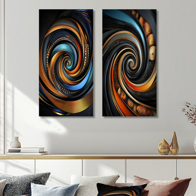 Fractal Celestial Spiral Balance V - Modern Abstract, impression d'art mural 2 pièces