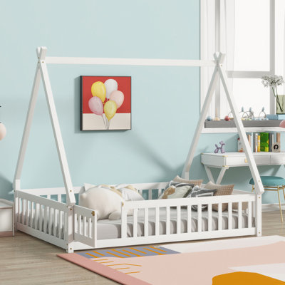 Wood Tent-shaped Floor Bed,Teepee Bed