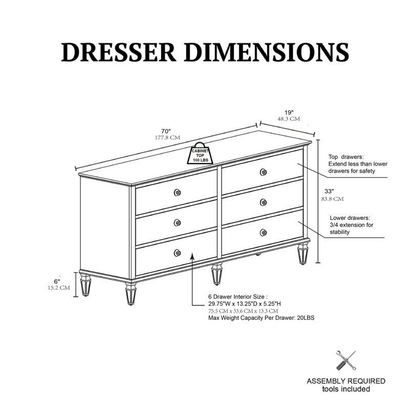 Commode double en bois gris recyclé Victoria à 6 tiroirs, Gris récupéré