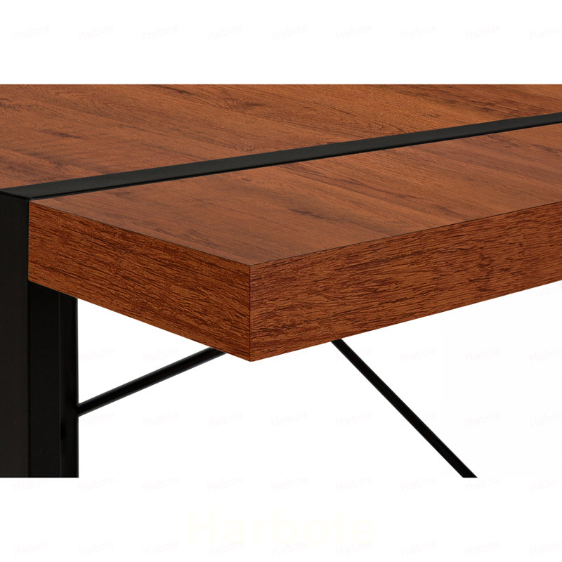 Bureau d'ordinateur, pour bureau à domicile, pour ordinateur portable, 122 cm (48 po), plateau en stratifié brun, structure en métal noir