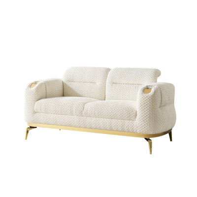 Salon moderne 2 pièces crème, avec et, chenille douce, accoudoirs dorés, soutien lombaire pour les sièges décontractés de couleur crème, style, revêtement, avec ergonomique