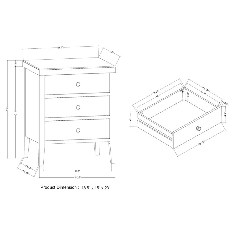 Table de chevet en bois Cordell, Blanc