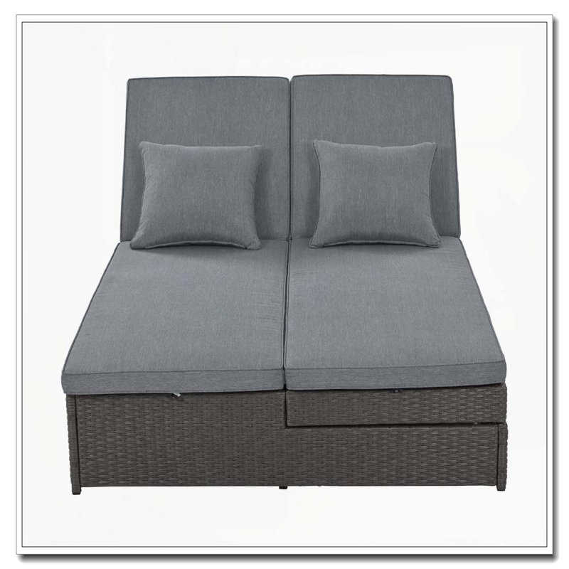 Double chaise longue d'extérieur en rotin d'extérieur avec dossier et siège réglables en osier, Gris
