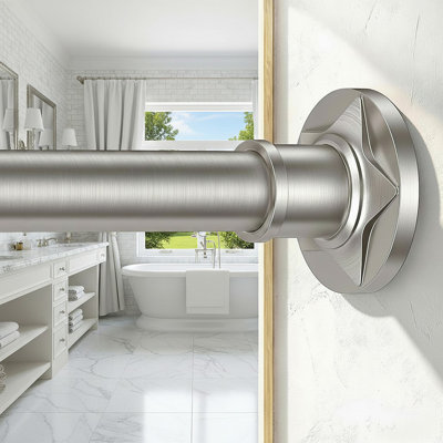 Tringle à rideau de douche longue en nickel brossé 30 à 121 pouces (10 pi), tringle de tension en acier inoxydable de 1,1 po de diamètre et antirouille, tringle réglable robuste sans perçage pour fenêtre de salle de bain Pergola