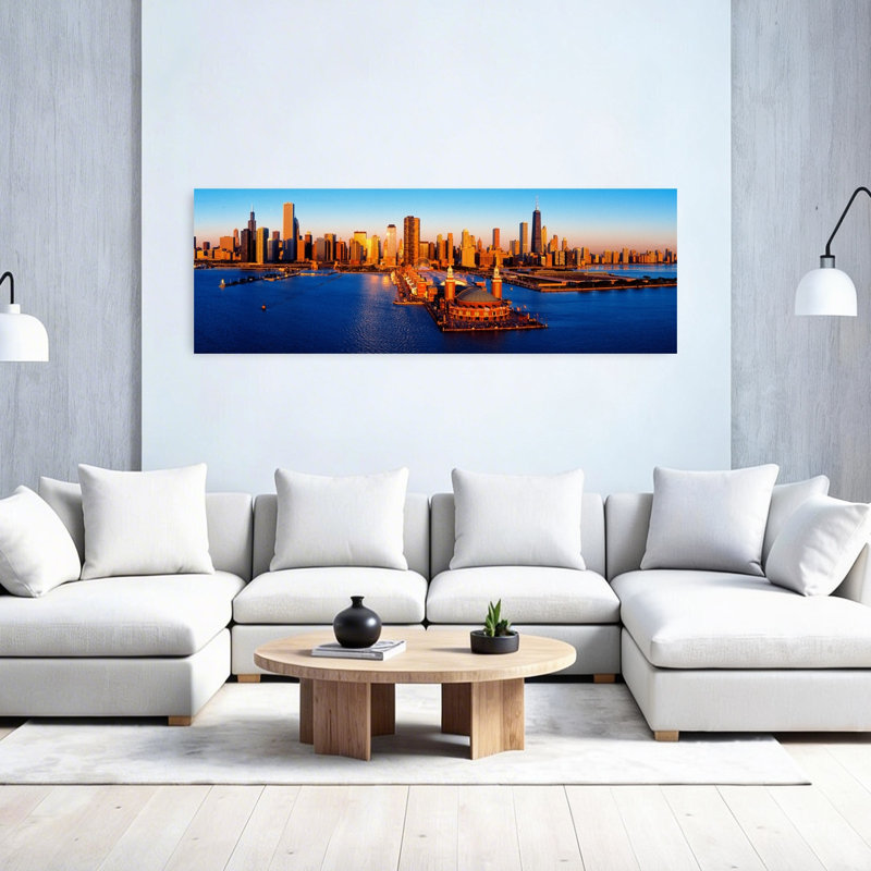 Sunrise at Navy Pier Lake Michigan Chicago Cook County Illinois USA 1 Piece Wrapped Canvas Panoramic Wall Art