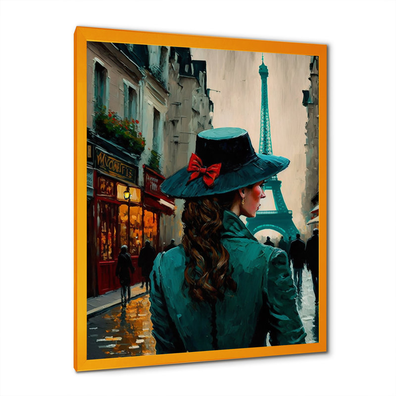 «Young Stylish Lady in Paris», reproduction sur toile, H 20 po x l 12 po x P 1 po, Cadre photo doré