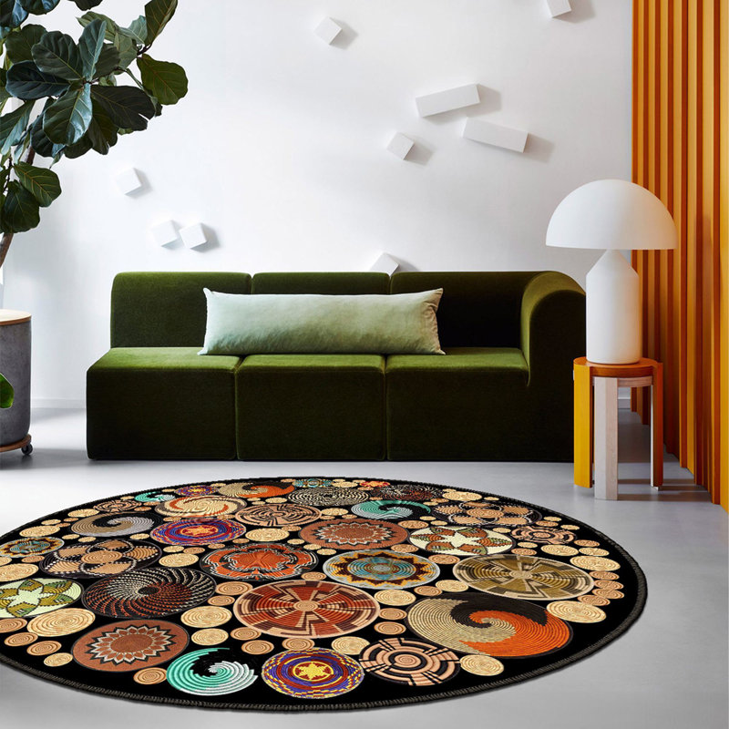 Stylish Round Area Rug, 59 Inches, 100% Polyester, 650 Gr/m² | Antibacterial, Non-Slip PVC Dot Underside, 8 mm Pile Height | Machine Washable, 3D Digital Print | Perfect for Living Room, Bedroom & Dining Areas