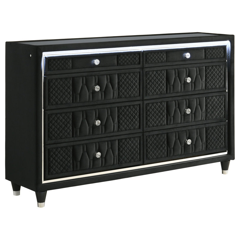 Ensemble de chambre avec grand lit noir 4 pièces, 4 Pcs: Bed, Nightstand, Dresser, Mirror, Queen