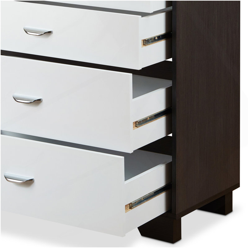 Commode 5 tiroirs blanche et espresso