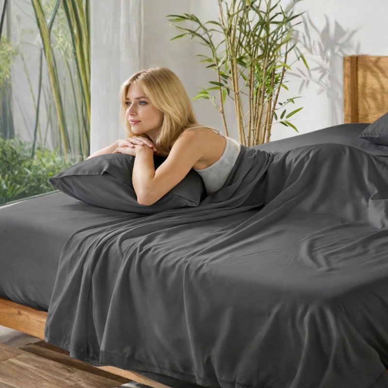 Ensemble de draps en bambou ultra doux - ensemble de 4 pièces - infroissable - feuilles de refroidissement avec poches profondes