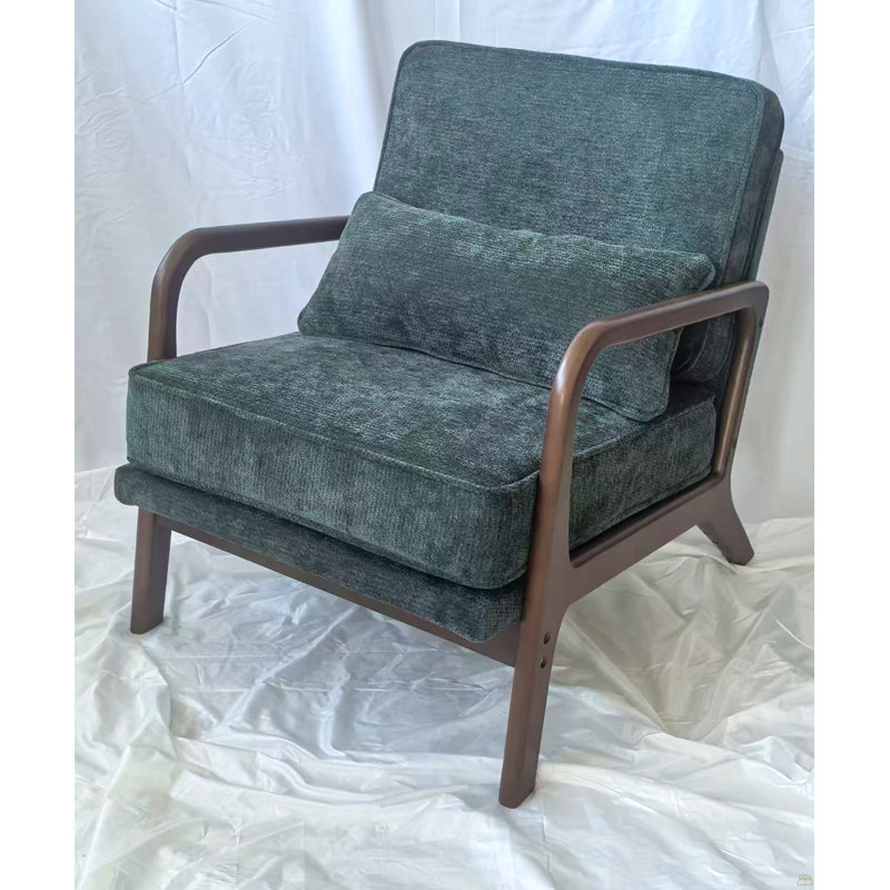 Chaise de salon simple rembourrée avec accoudoirs courbés et coussin lombaire Comfy, Polyester vert foncé