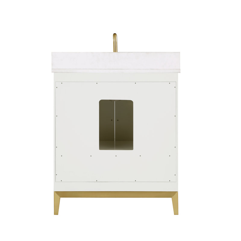 Gracie 30'' W Single Vanity, Satin White, Satin Brass, White Quartz