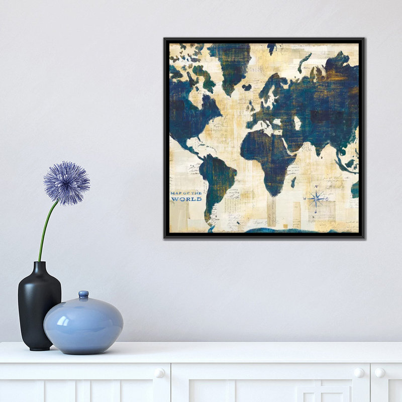 « square map collage square », impression sur toile, H 18 po x l 18 po x P 1,5 po, Toile avec cadre noir, Pas de tapis