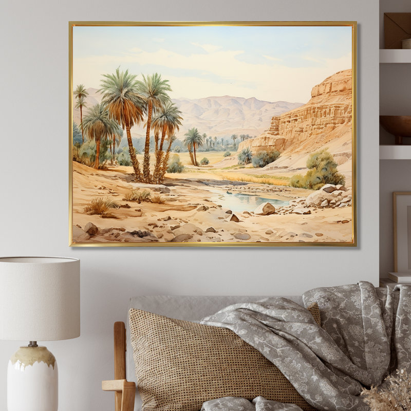 Ancien paysage désertique égyptien I - Égypte, art mural, Cadre flottant doré, H 12 po x l 20 po x P 1 po