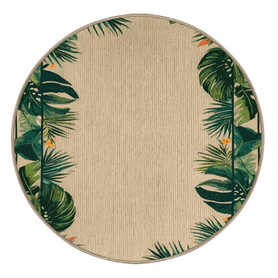  Washable Tropical Border Coastal Area Rug
