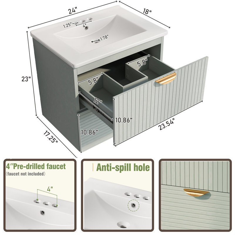 Meuble-lavabo mural moderne 24 po, Vert