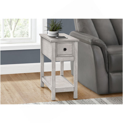 Table d'appoint, bout, table d'appoint, 2 niveaux, étroit, chambre à coucher, lampe, tiroir de rangement, placage gris, transitionnel