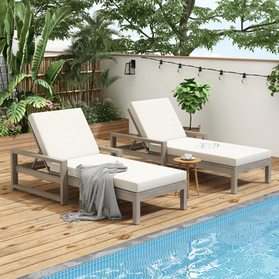 Outdoor Lounge Chairs Set Of 2, 5-Position Chaise Lounge Outdoor, Patio Chaise Lounge With Cushion & Adjustable Backrest, Pool Lounge Chairs Set Of 2 For Backyard, Deck And Lawn