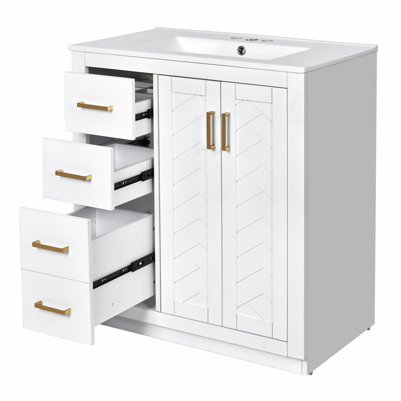 Meuble-lavabo 30 po avec lavabo en céramique, Blanc