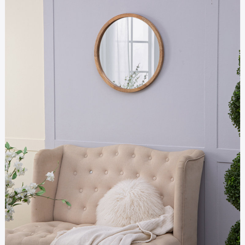 Braynt Solid Wood Round Wall Mirror, Natural, 19.8" x 19.8"