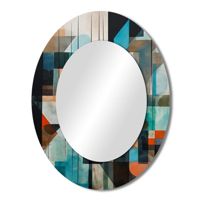 Orange Abstracted Geometric Explorations I - Abstract Oval Decorative Mirror On Metal