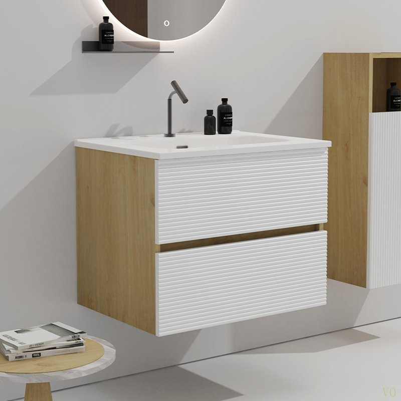 Meuble-lavabo mural de 24 po avec lavabo intégré en céramique avec trop-plein, grand meuble-lavabo flottant de rangement pour salle de bain moderne, pré-assemblé