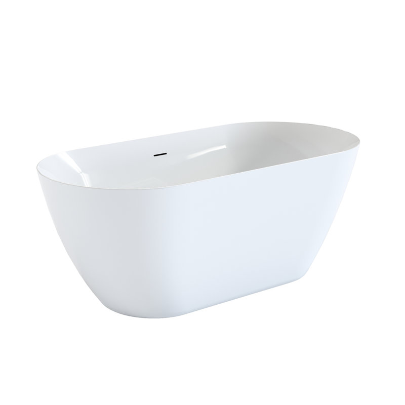 60" Oval Acrylic Freestanding Soaking Bathtub In Glossy White, Ideal For Home Upgrade, With Center Pop - Up Drain, Ergonomic Design Comfort, And Double Construction Heat Conservation Bathtub,