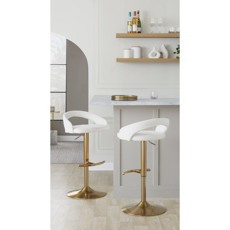 Tabouret de bar Laurenzio, Doré, Similicuir chameau, Ensemble de 2