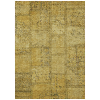 Tapis extérieur lavable 3 pi x 5 pi doré et gris