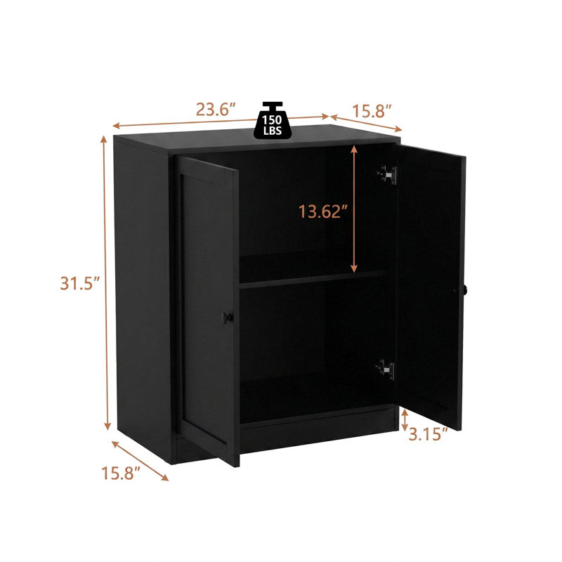 31.5"H X 23.6"W X 15.8"D 2 Door Accent Cabinet, Black